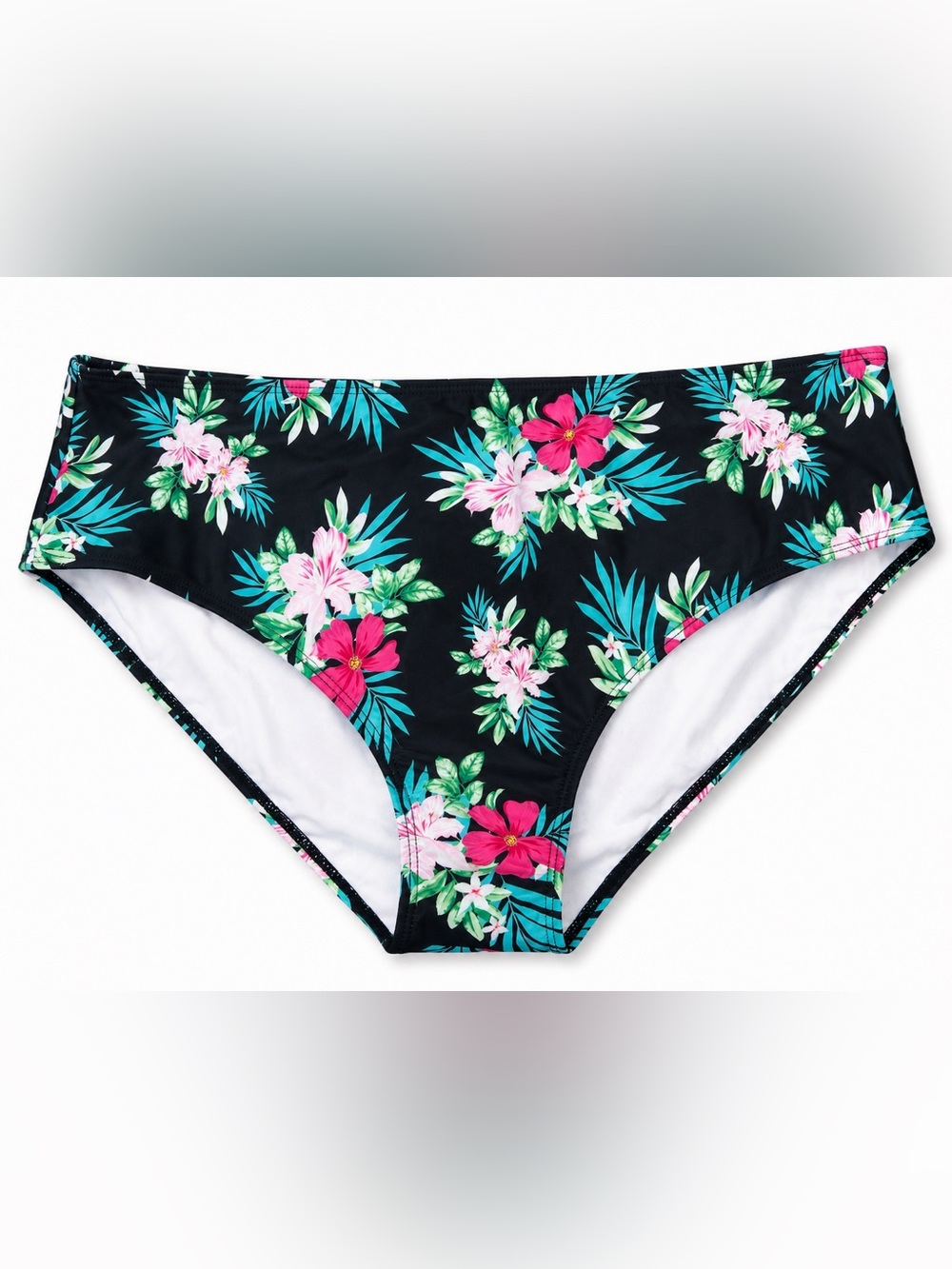 wild fable Black Tropical Floral High-Waist Bikini Bottoms with Pink Flowers